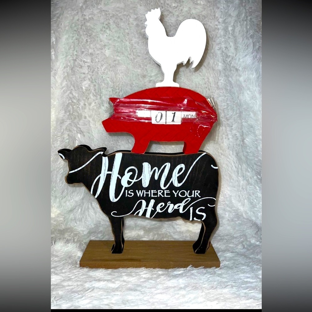 Cow, Pig and Rooster Large Perpetual Wood Farmhouse Calendar